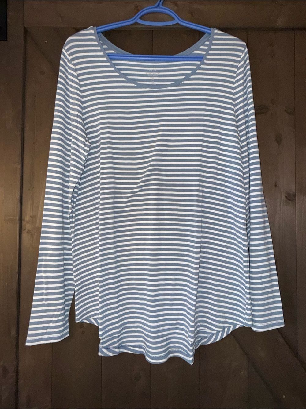 GAP Long Sleeve Striped Tee in Light Blue and White
